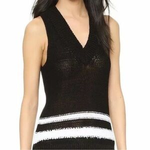 Rag and Bone Top Dina Halter Knit Tank Sweater Stripes Varsity Black White Sz S